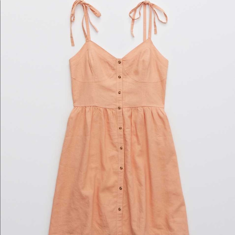 Aerie Peach Orange Linen Dress